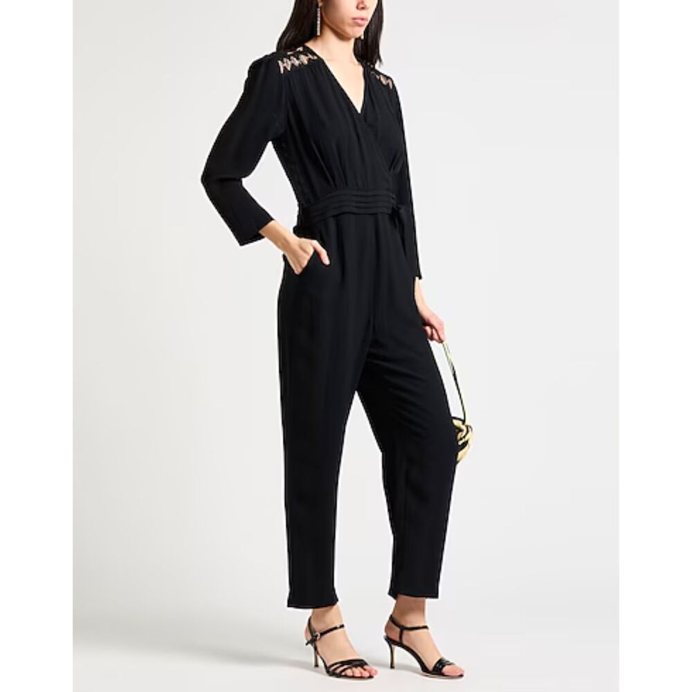 SANDRO Noya Wrap Effect Lace Jumpsuit Black Sz 38 (US 6)